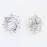 Sterling Silver Semi Mount Earrings Setting Oval OV 10X8mm Halo White Topaz - Syzjewelry